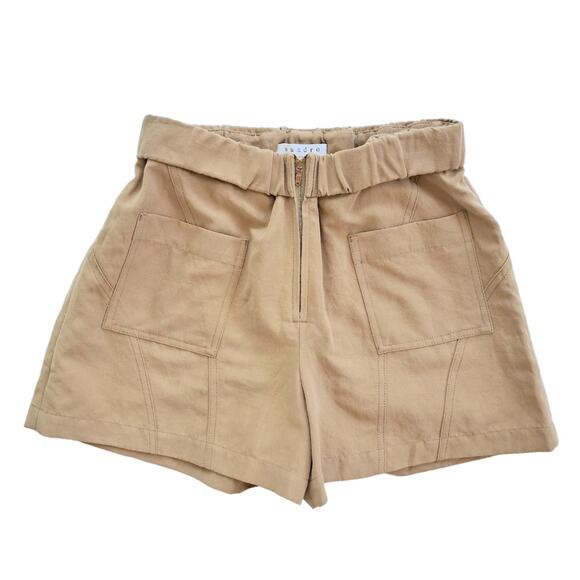Sandro Paris Devy High Waist Shorts size 1 2/4 XS Tan Brown Pockets Linen Blend - Picture 1 of 9